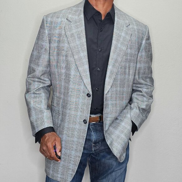 Holland & Sherry Super 140's Wool Richard Bennett Dual Vent Blue Gray Blazer 40R - Picture 6 of 11